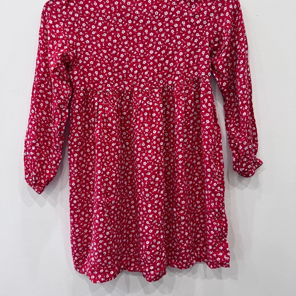 H&M Girls Red Floral Lace Dress Size 7/8 Boho Cottagecore Long Sleeve - Picture 4 of 8